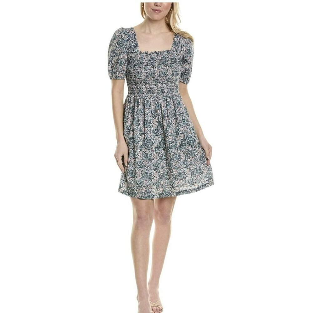 Michael Stars Size Large LP Floral Pockets Puff Sleeve Smocked Mini Dress NWT